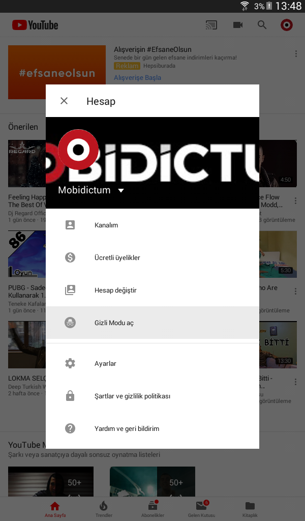 YouTube Gizli Mod İzleme