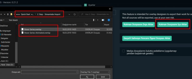Overlay dosyalarını içe aktarmak için bu adımları uygulayabilirsiniz.