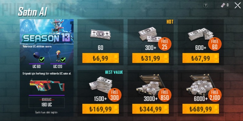 PUBG Mobile UC satın alma