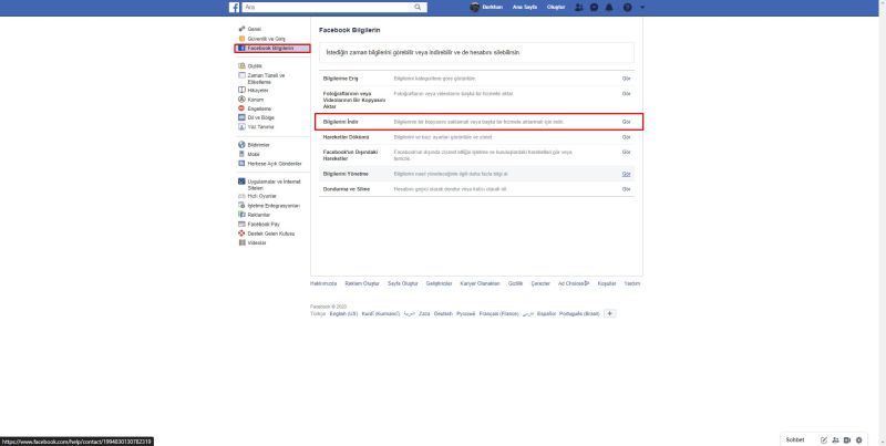 Facebook Bilgileri İndirme