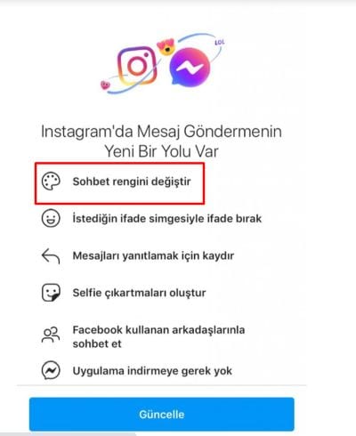 Instagram mesaj güncellemesi