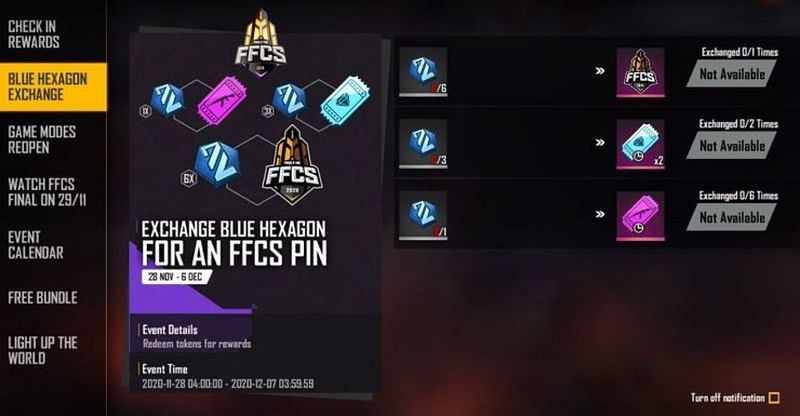 Free Fire Blue Hexagon Jeton ödülleri