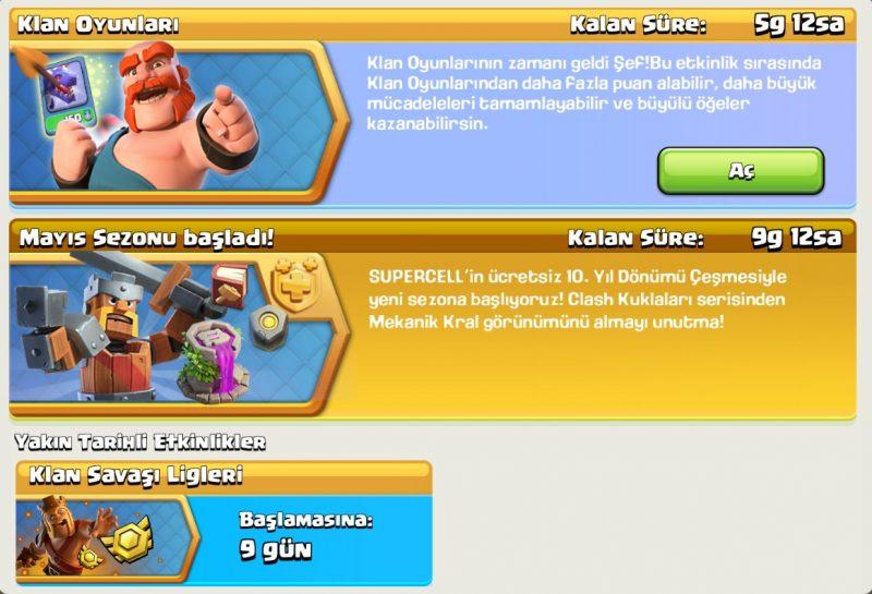 clash of clans etkinlik takvimi