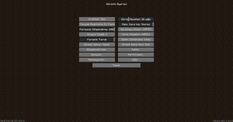Minecraft OptiFine Ayarları