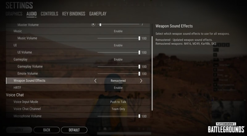 PUBG silah sesi efekti ayarlama