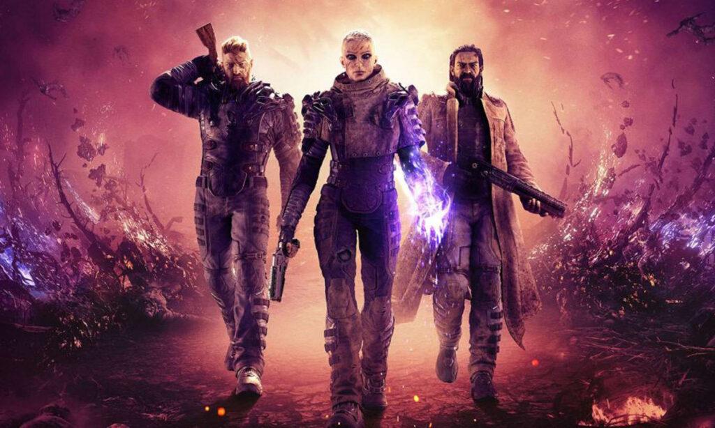 Outriders oyunundan üç farklı karakter yürüyorlar.