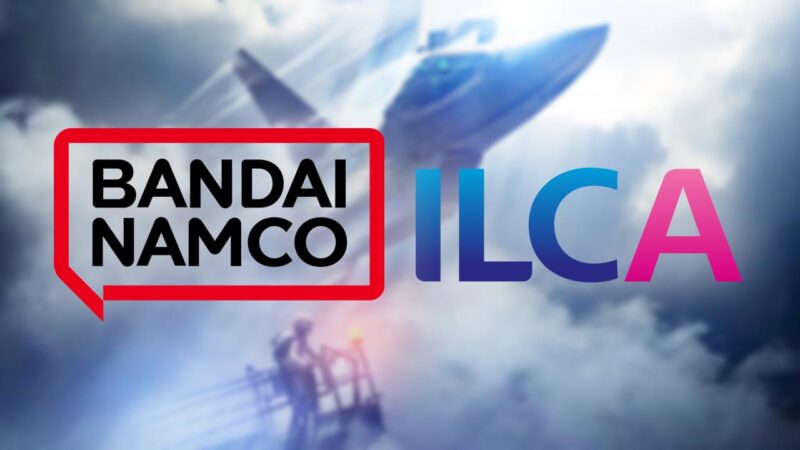 A war plane flies behind the logos of Bandai Namco and Ilca