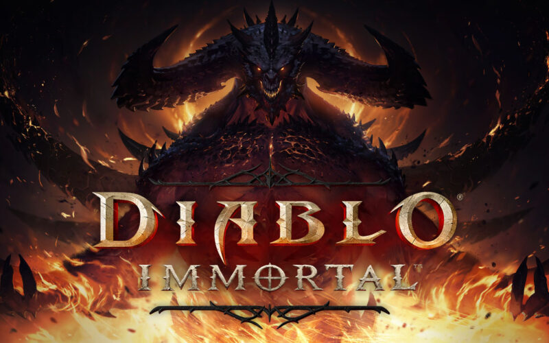 Diablo, Diablo Immortal logosunun arkasından tehditkar bir şekilde bakıyor