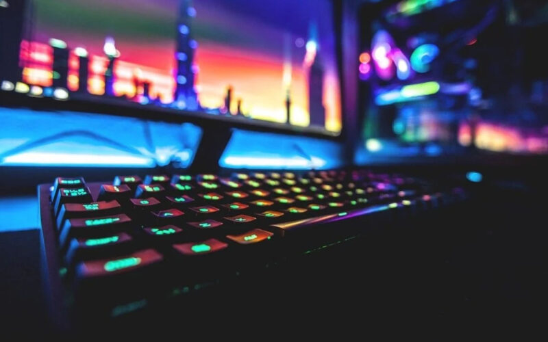 A gaming keyboard with rgb lights on