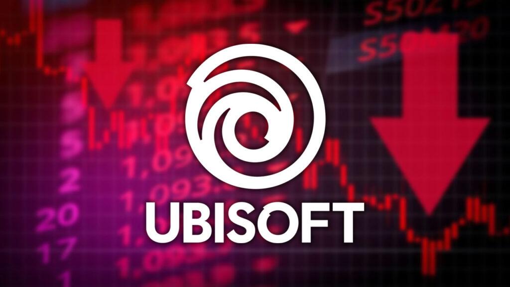 Ubisoft logo with share values going down in the background