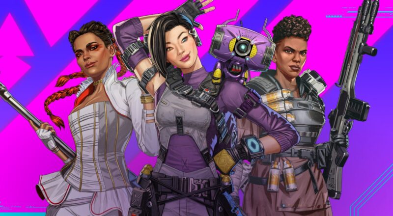 Apex Legends karakterleri mor arka plan önünde poz veriyor