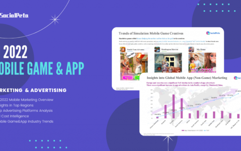 SocialPeta logo and creatives on purple background