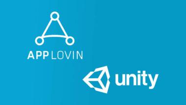 Açık mavi arka planda AppLovin ve Unity logoları