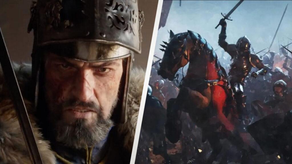 A close up of a Blacklord character and a rider on a battlefield