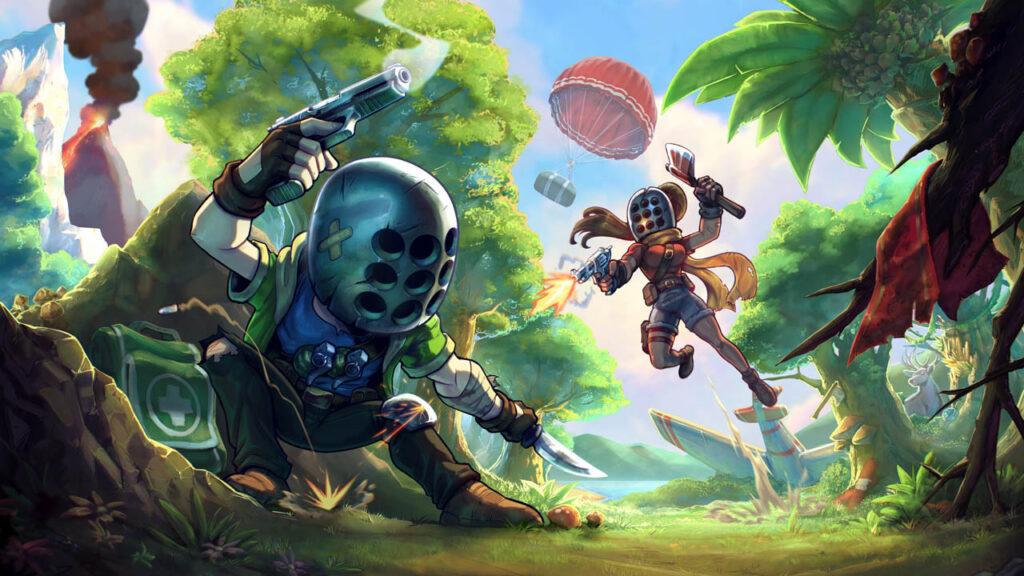 İki "Fight Buddy" karakteri birbirleriyle ormanda savaşıyor