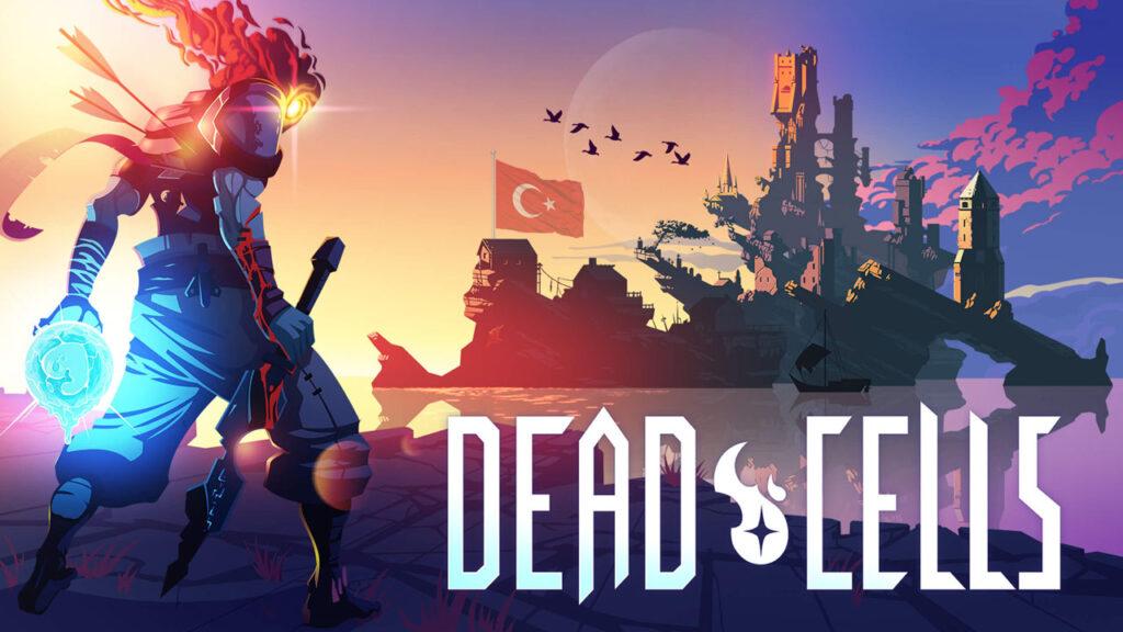 Dead Cells'in ana karakteri kalenin önünde meydan okuyan bir poz veriyor