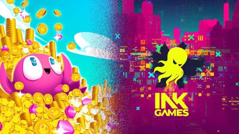 INK Games cartoonish character is swimming in gold