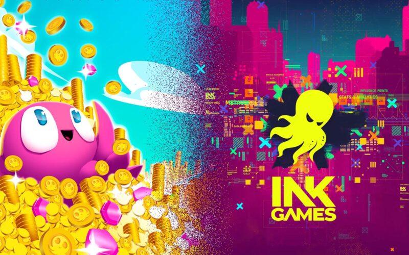 INK Games çizgi film karakteri altın içerisinde yüzüyor