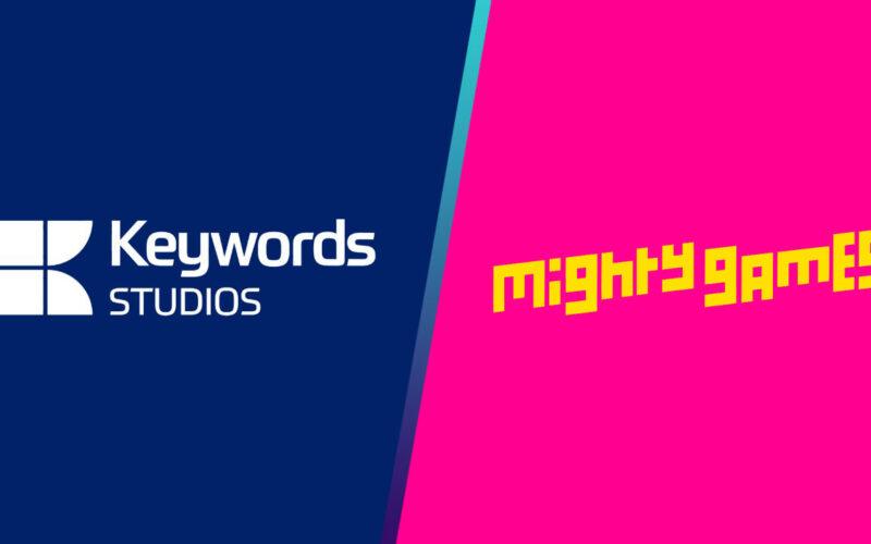 Keyword Studios logo and Might Games logo