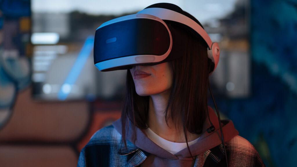 A woman using VR headset