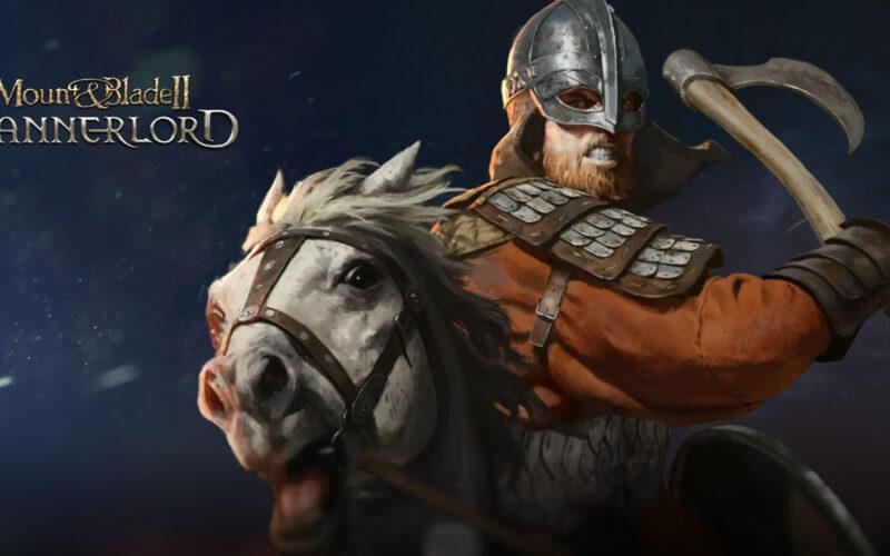 A rider from Mount and Blade, riding to battle and ready to swing his axe