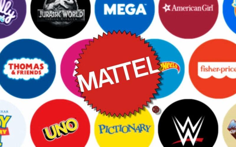 Mattel logo surrounded by Mattel product logos
