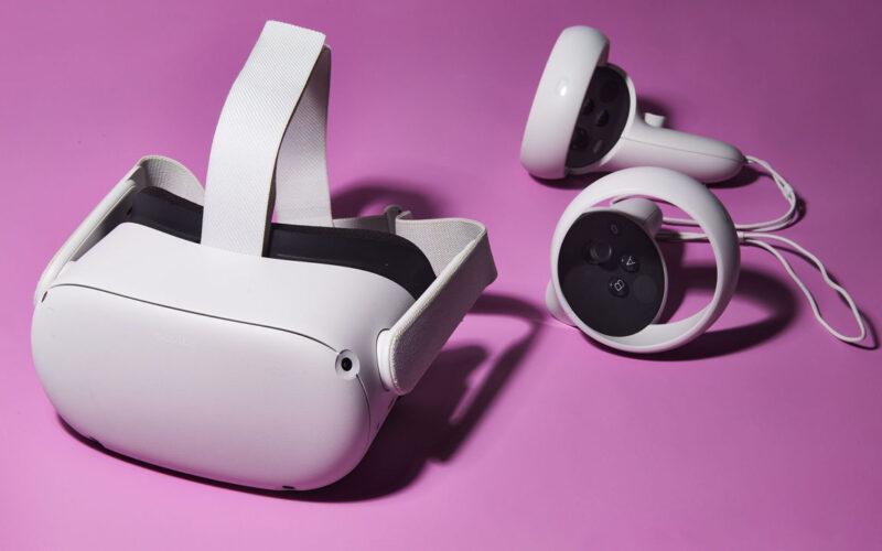 Meta's Quest 2 on a pink background