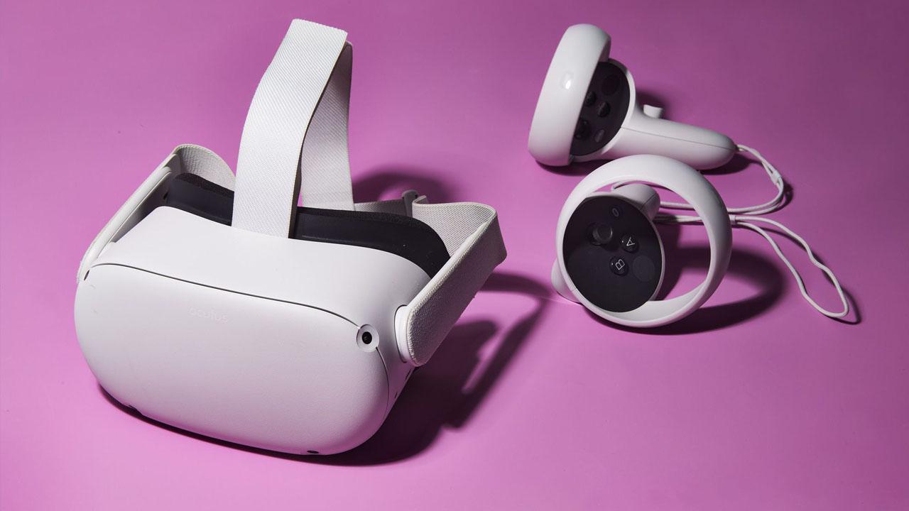 Meta's Quest 2 on a pink background