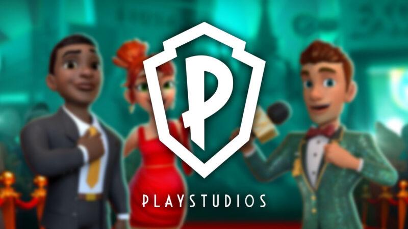 Playstudios logo with one of their games in the background