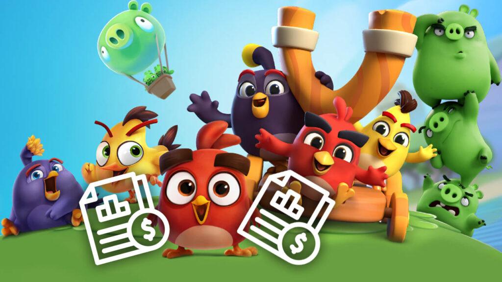 Angry Birds characters posing for the camera on a colorful hill