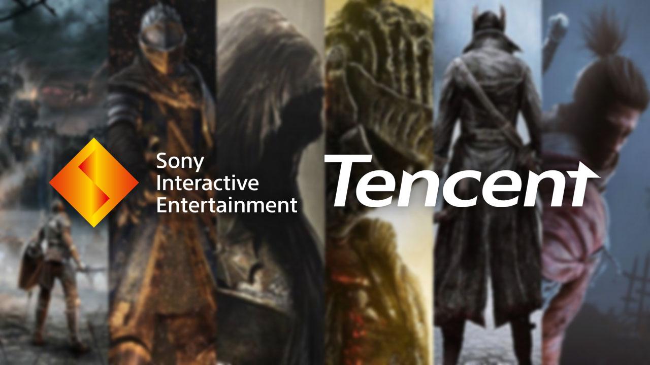 Sony and Tencent logos over Fromsoftware games characters portraits