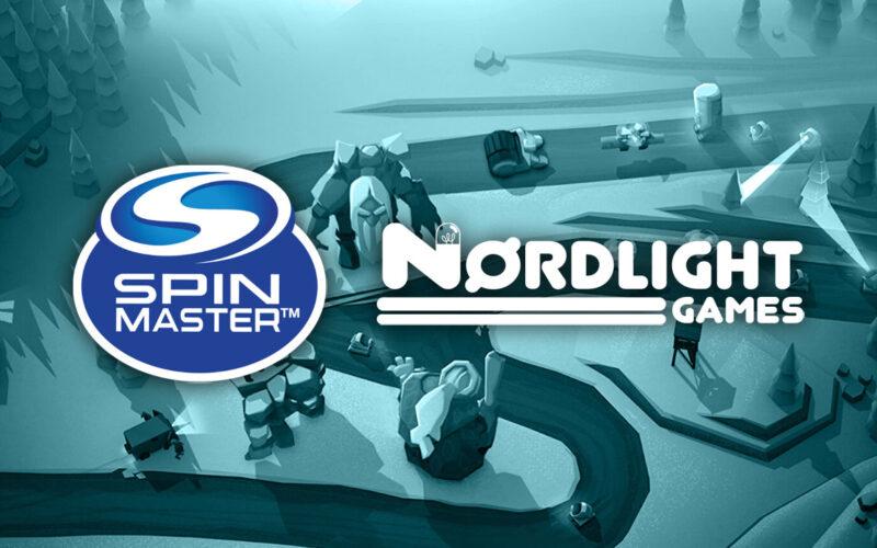 Turkuaz arka planda Spin Master ve Nordlight logoları