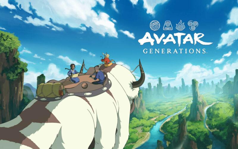 Avatar takımı uçan bizon Appa ile mavi gökyüzüne doğru uçuyor