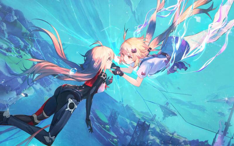 Tower of Fantasty two characters reaching out to one another in the sky