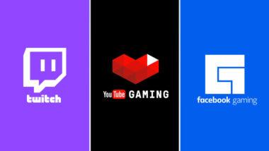 Twitch Youtube Gaming and Facebook Gaming logos