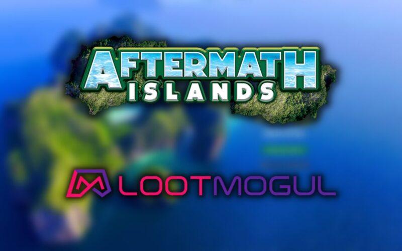 Aftermath Islands and LootMogul logos on blurred background