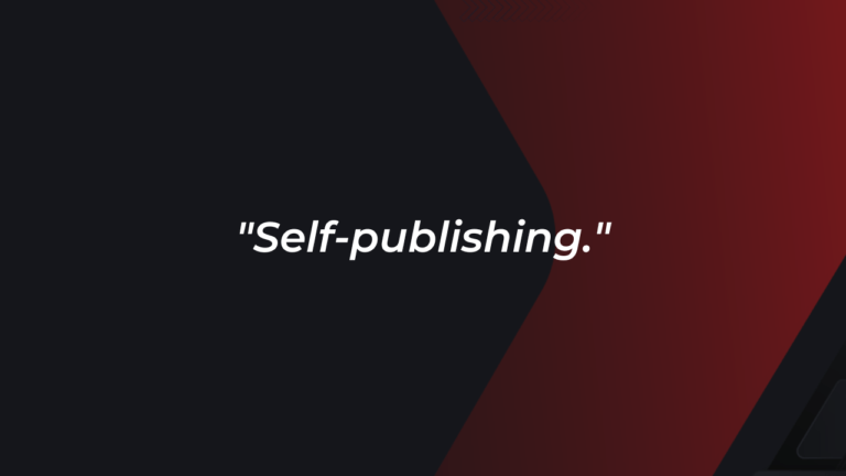 Kırmızı ve gri arka plan üzerinde Self Publishing yazısı