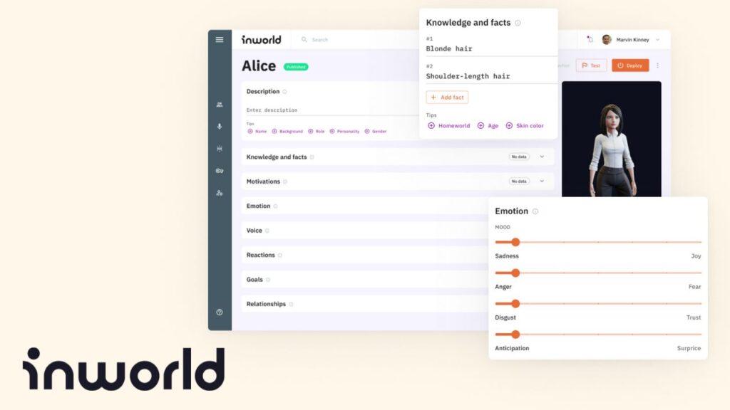 Inworld AI logosu ve arayüzü bej arka plan üzerinde.
