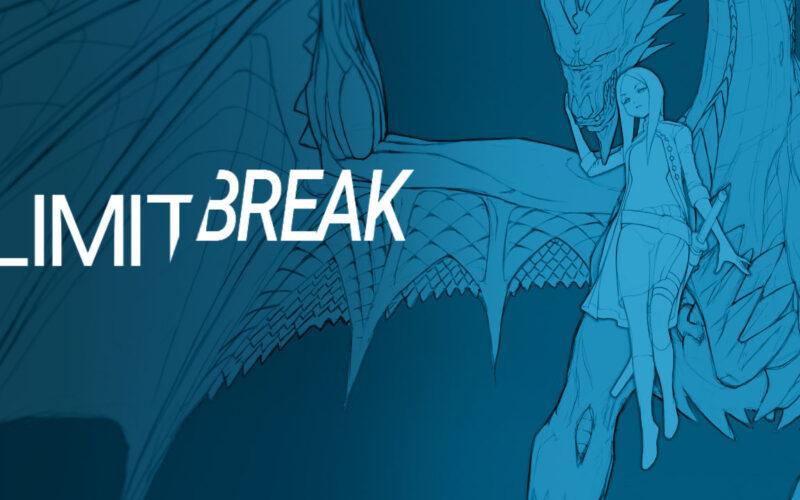 A woman and a dragon in blue with Limit Break logo