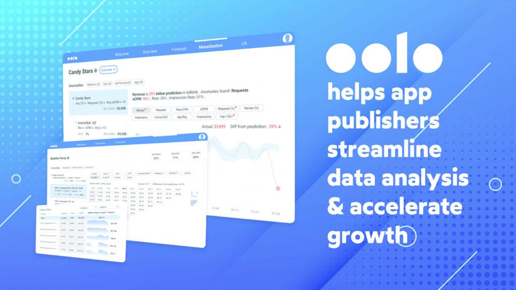 Oolo logosu ve web sayfaları mavi arkaplanda