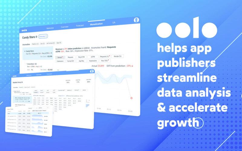 Oolo logosu ve web sayfaları mavi arkaplanda