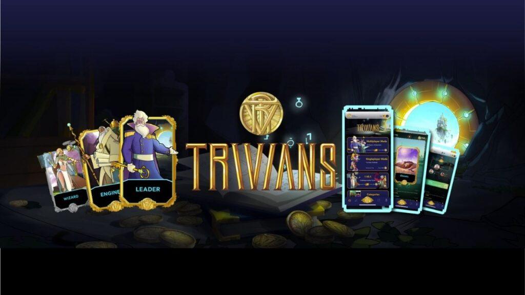 Trivians logosu ve karakterlerinin olduğu kartlar koyu mavi arkaplanda