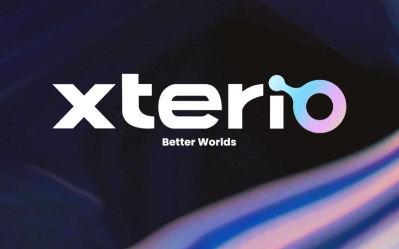 Xterio's logo on a dark and light mix colored background