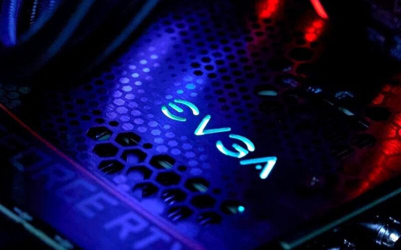 A close up picture of an EVGA GPU