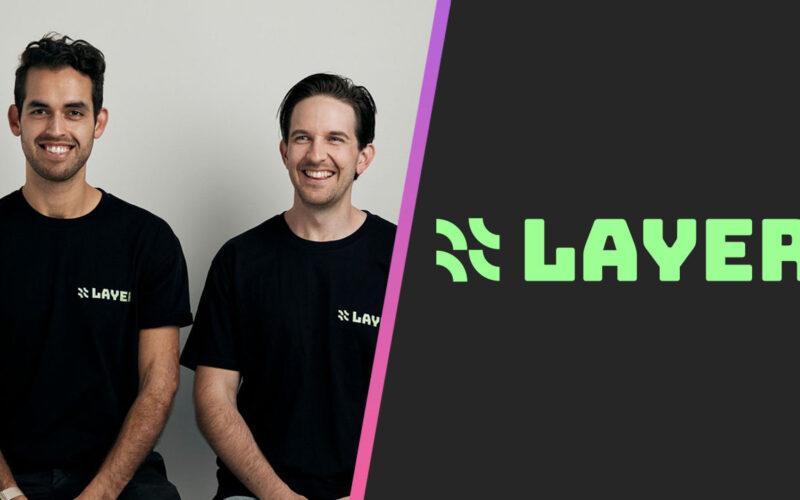 On the left, Layer founders Rachit Moti and Chris Illuk and on the right Layer's company logo