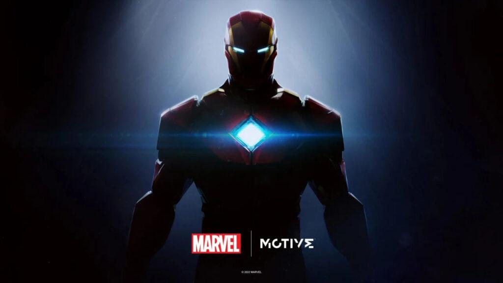 Marvel and Motive logos in front, Iron Man in shadows in the background