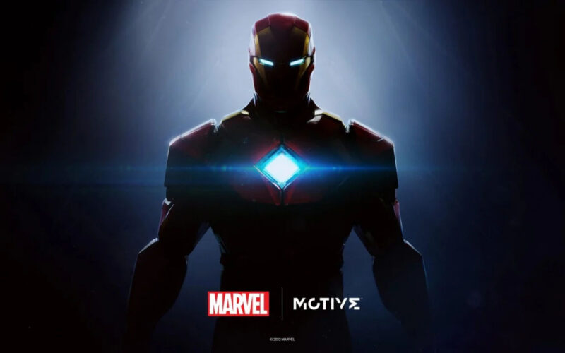 Marvel and Motive logos in front, Iron Man in shadows in the background