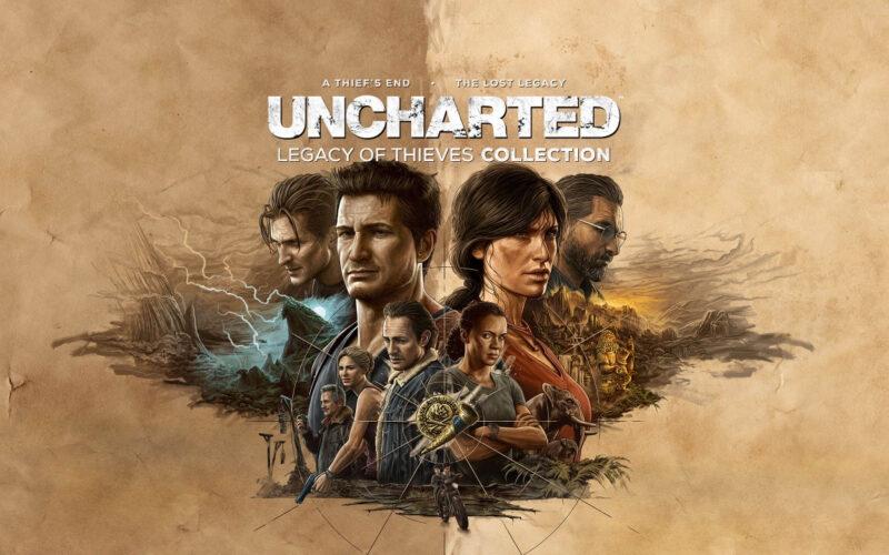 Uncharted 4 characters under the game's title