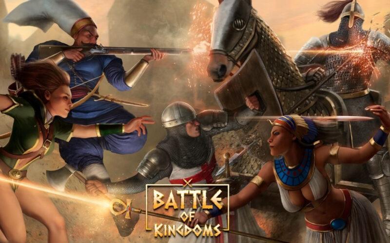 Battle of Kingdoms logosunun üstünde Battle of Kingdoms karakterleri