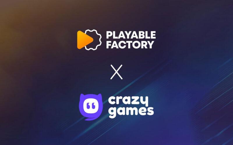 Playable Factory and crazygames logos on a blueish warm background